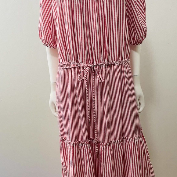 Draper James RSVP XL Maxi Dress Red White Stripe Tiered Short Sleeve Wide Neck - Picture 5 of 13
